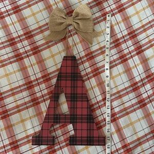 Plaid Letter A with Burlap Bow